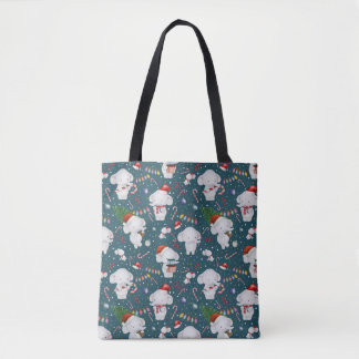 Watercolor Festive Elephant Mouse Wonderland Tote Bag