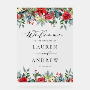 Watercolor Festive Floral Garland Wedding Welcome Acrylic Sign