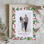 Watercolor Festive Greenery and Winterberry Photo Holiday Card<br><div class="desc">Happy Holidays! Send warm seasonal wishes with our customisable photo holiday card, featuring a beautiful watercolor design of red winter berries and lush greenery. Personalise with your favourite photo and a custom message to create a unique holiday greeting that’s sure to brighten the season for family and friends. This watercolor...</div>