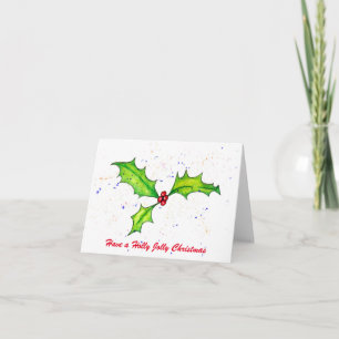 Watercolor Festive Holly Red Berries Christmas Holiday Card