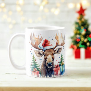 Watercolor Festive Moose Christmas Mug