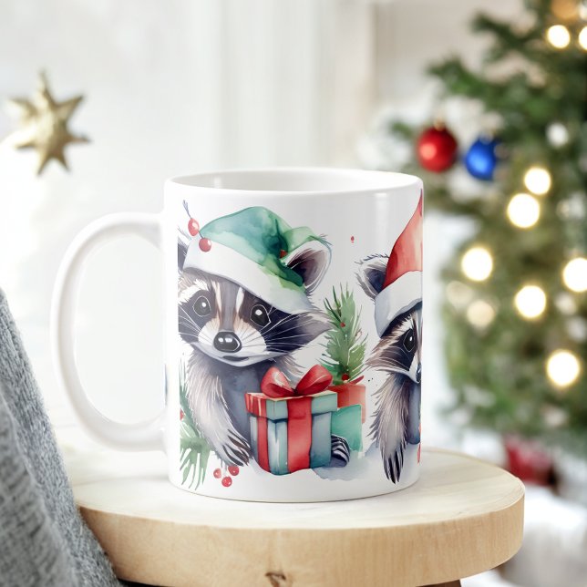 Watercolor Festive Raccoons Christmas Mug (Creator Uploaded)