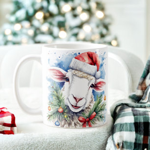 Watercolor Festive Sheep Christmas Mug
