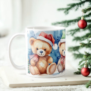Watercolor Festive Teddy Bears Christmas Mug