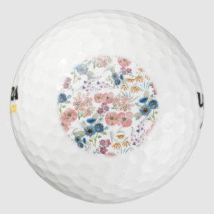 Watercolor field floral hand paint golf balls