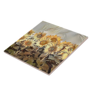 Watercolor Field Of Sunflowers Elegant Collection Tile