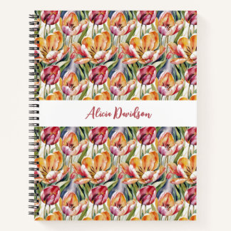 Watercolor Field Red Yellow Tulips | your name Notebook