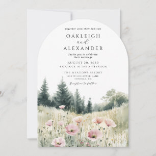 Watercolor Field Wildflowers Arch Wedding Invitation