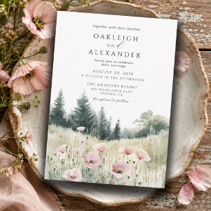 Watercolor Field Wildflowers Wedding Invitation