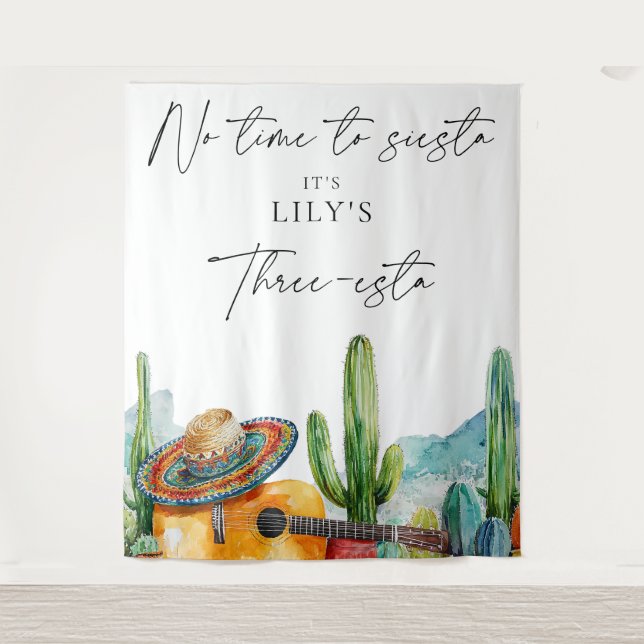 Watercolor Fiesta 3rd Birthday Party Backdrop Tapestry (Front)