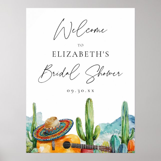 Watercolor Fiesta Bridal Shower Welcome Sign (Front)