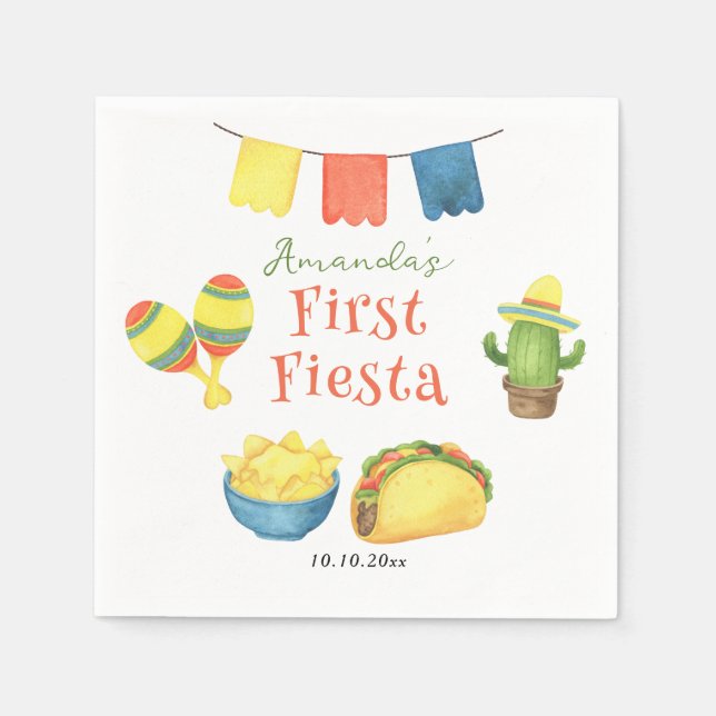 Watercolor Fiesta First Birthday Napkin (Front)