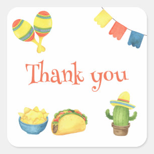 Watercolor fiesta first birthday party thank you square sticker