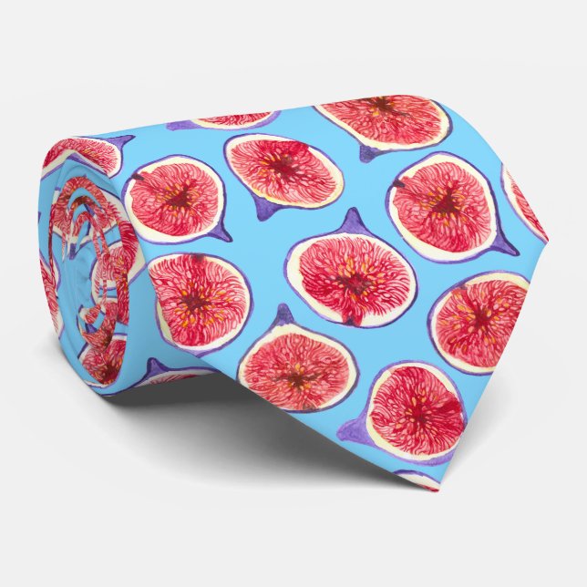 Watercolor fig slices pattern neck tie (Rolled)