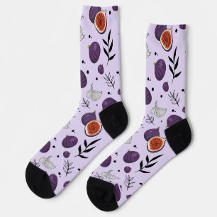 Watercolor Figs And Leaves Seamless Pattern Socks