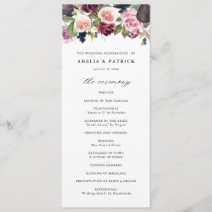 Watercolor Figs and Purple Flowers Fall Wedding Programme