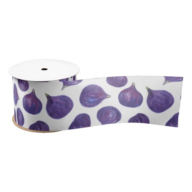 Watercolor figs pattern satin ribbon (Spool)