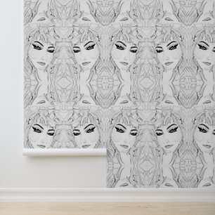 Watercolor Figurative Feminine Monochrome Wallpaper