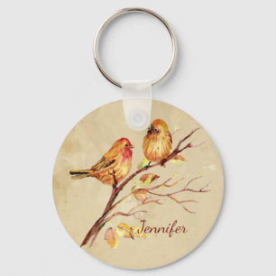 Watercolor Finch Bird Wildlife Nature Art Key Ring