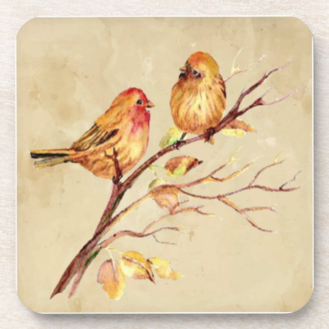 Watercolor Finch Bird Wildlife Nature Art Phone Coaster (Front)