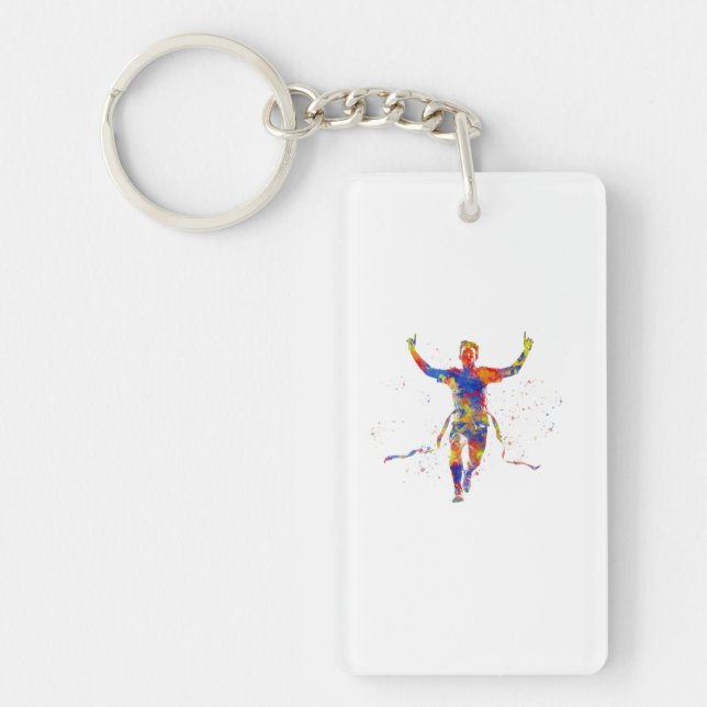 Watercolor finish line runner key ring (Front)