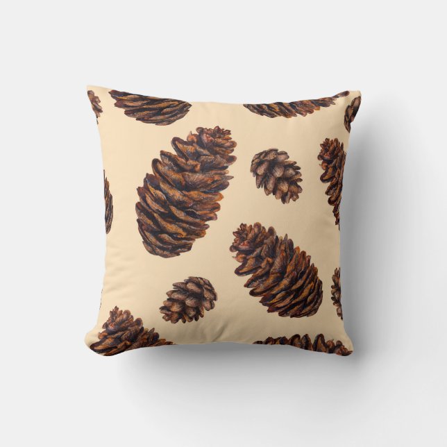 Watercolor fir cone seamless pattern, watercolour  cushion (Front)