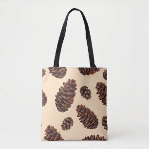 Watercolor fir cone seamless pattern, watercolour tote bag