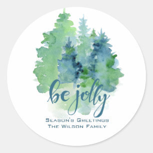 Watercolor Fir Tree Seasons Greetings Custom Classic Round Sticker