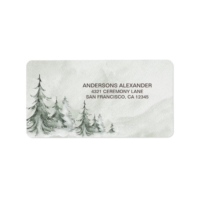 Watercolor Fir Trees Winter, Christmas Party Label (Front)