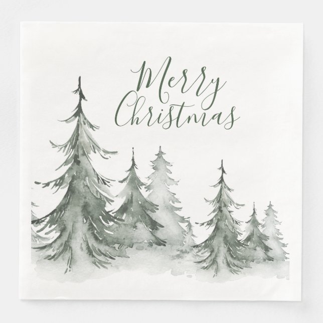 Watercolor Fir Trees Winter, Christmas Party Napkin (Front)