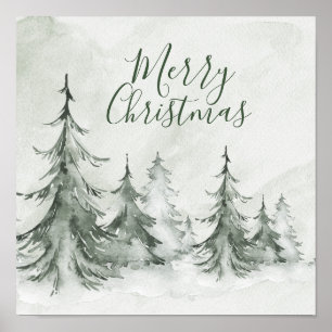 Watercolor Fir Trees Winter, Christmas Party Poster