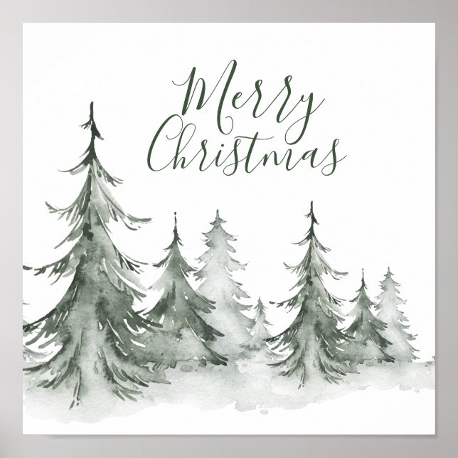 Watercolor Fir Trees Winter, Christmas Party Poster (Front)