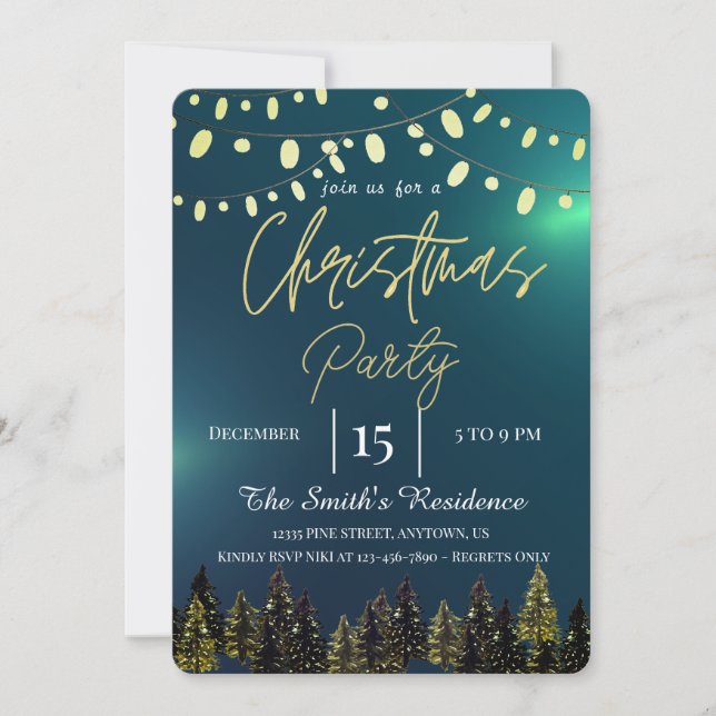 Watercolor Fir Trees Winter,Lamps Invitation (Front)