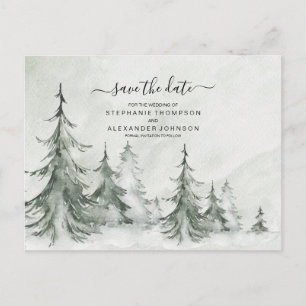 Watercolor Fir Trees Winter Wedding Announcement Postcard
