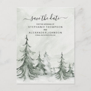 Watercolor Fir Trees Winter Wedding Announcement Postcard