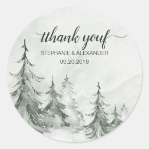 Watercolor Fir Trees Winter Wedding Classic Round Sticker