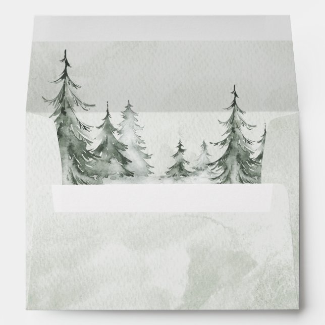 Watercolor Fir Trees Winter Wedding Envelope (Back (Bottom))