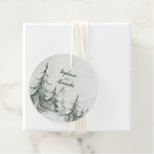 Watercolor Fir Trees Winter Wedding Favour Tags