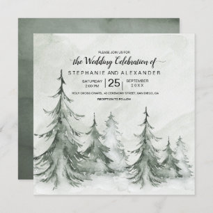 Watercolor Fir Trees Winter Wedding Invitation
