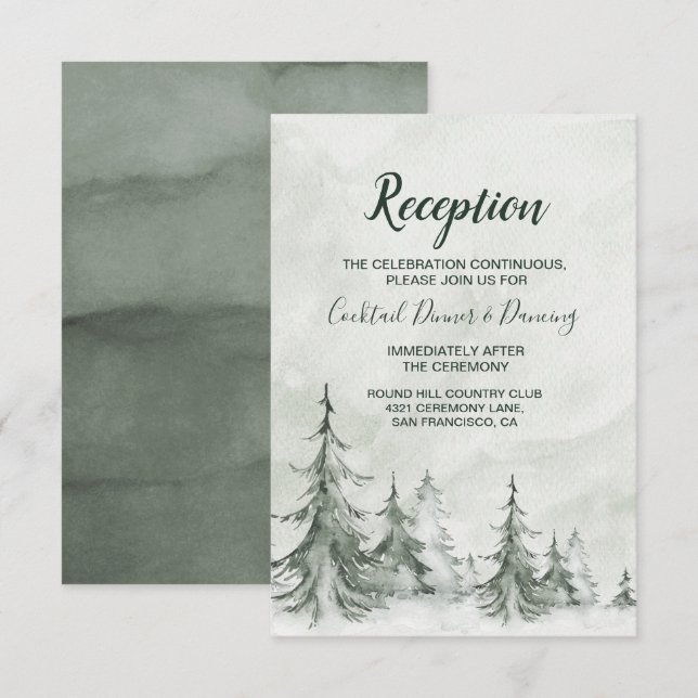 Watercolor Fir Trees Winter Wedding Invitation (Front/Back)