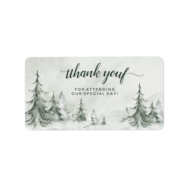 Watercolor Fir Trees Winter Wedding Label (Front)