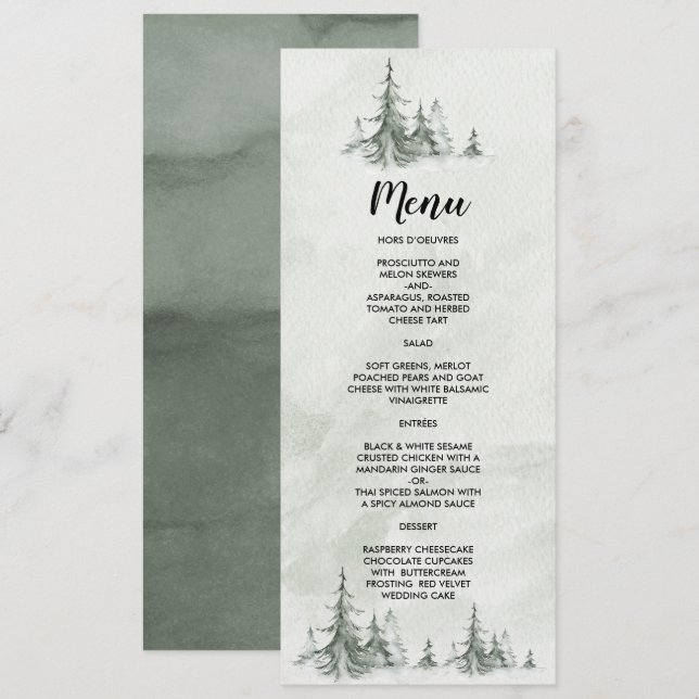 Watercolor Fir Trees Winter Wedding Menu (Front/Back)