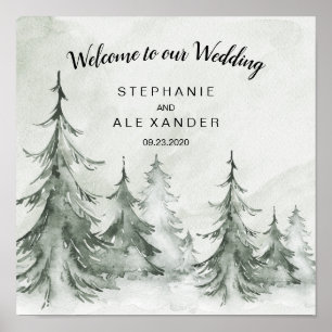 Watercolor Fir Trees Winter Wedding Poster
