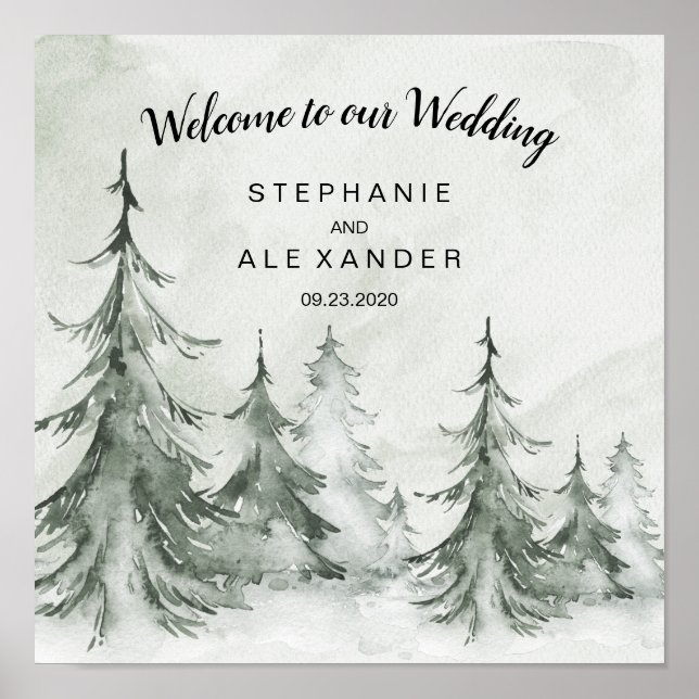 Watercolor Fir Trees Winter Wedding Poster (Front)