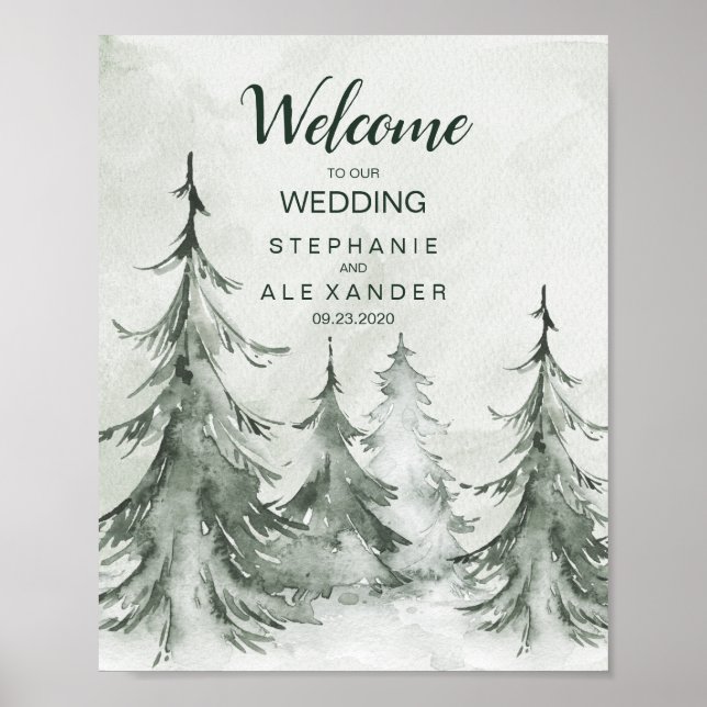 Watercolor Fir Trees Winter Wedding Poster (Front)