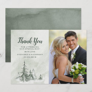Watercolor Fir Trees Winter Wedding Thank You Card