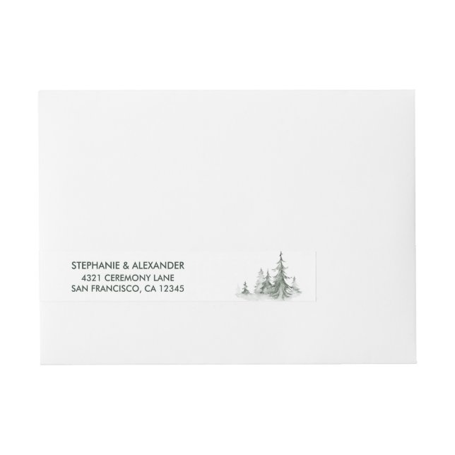 Watercolor Fir Trees Winter Wedding Wraparound Address Label (Front)