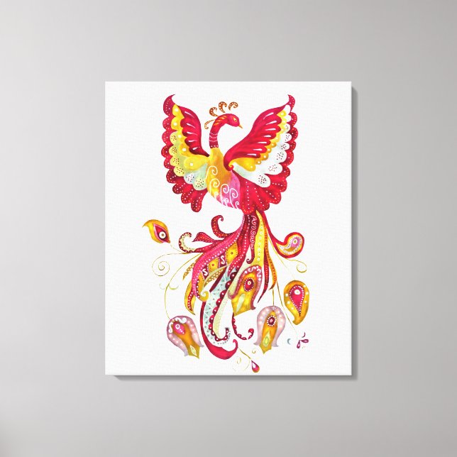 Watercolor Firebird or Phoenix Fantasy Creature Canvas Print (Front)
