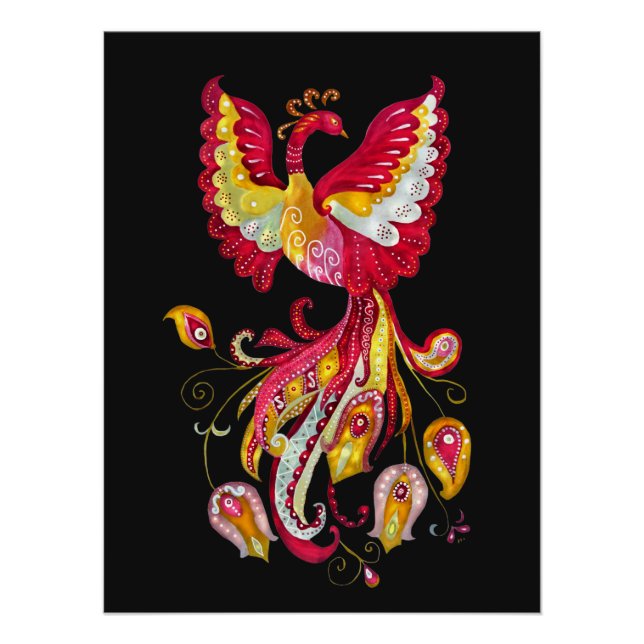Watercolor Firebird or Phoenix Fantasy Creature Po Poster (Front)