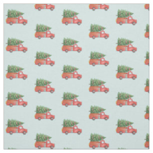 Watercolor Firefighter Christmas Fire Truck Blue Fabric